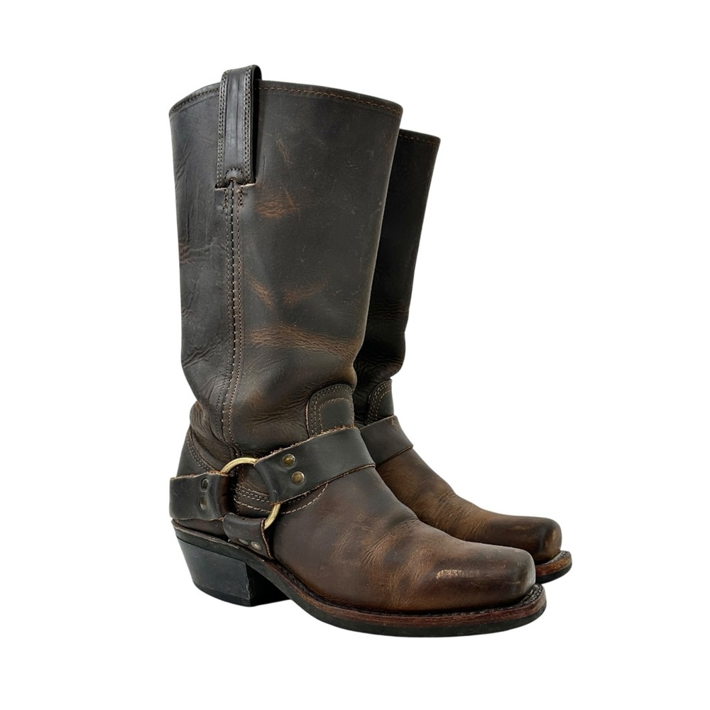 FRYE Harness 12R Brown Distressed Leather Mid Calf High Boots sz 6